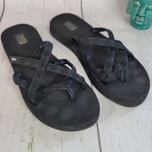 Teva Olowahu Sandals Black Web Strap Summer Beach Flip Flops Women's Size 9